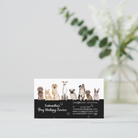 Zwart Schattige Paws Waterverf Honden Visitekaartje (Staand voorkant)