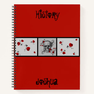 Zwart schedel en rode rozen Aangepast Notitieboek