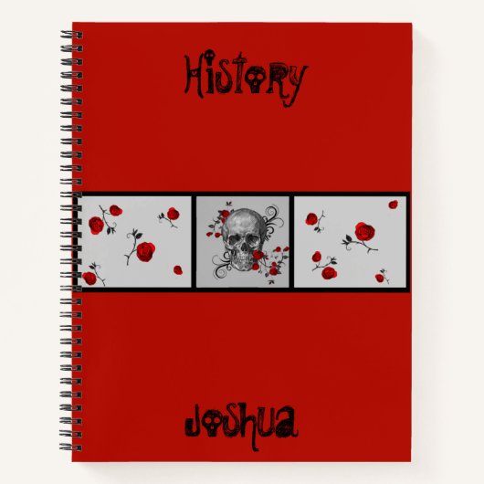 Zwart schedel en rode rozen Aangepast Notitieboek (Voorkant)