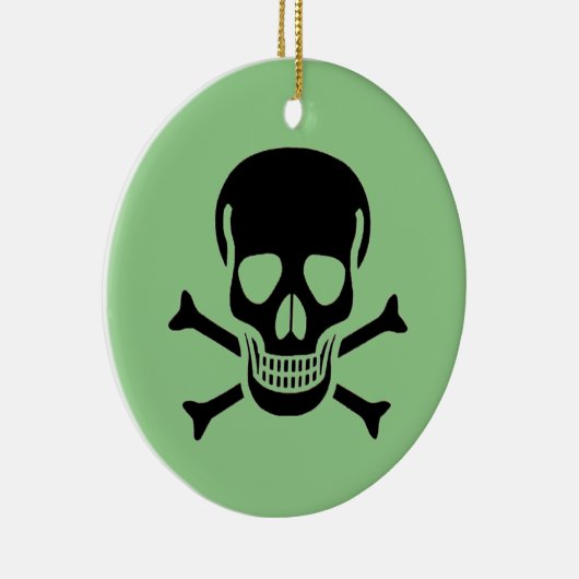 Zwart Schedel groen rond keramisch ornament 2 zijd (Rechts)