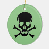 Zwart Schedel groen rond keramisch ornament 2 zijd (Links)
