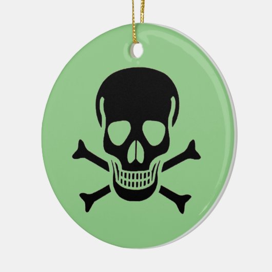 Zwart Schedel groen rond keramisch ornament 2 zijd (Links)