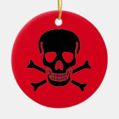 Zwart Schedel rood rond keramisch ornament (Voorkant)