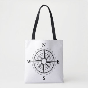 Zwart schip/boot, kompas, handtas