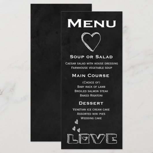 Zwart schoolbord Menu Love Heart - Huwelijk, Feest (Voorkant / Achterkant)