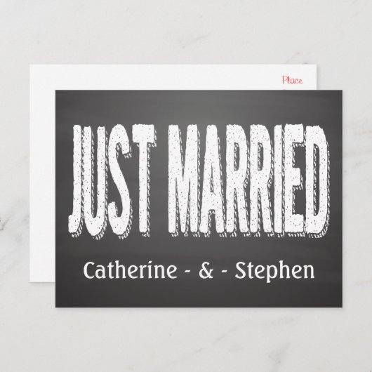 Zwart schoolbord net getrouwd bruiloft aankondigin aankondigingskaart (Voorkant / Achterkant)