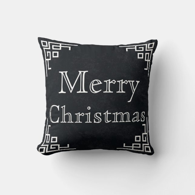 Zwart schoolbord Wit spiraal Kerstmis Kussen (Voorkant)