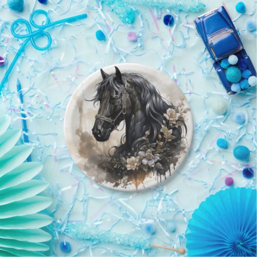 Zwart schoonheid paard portret papieren bordje (Feest)