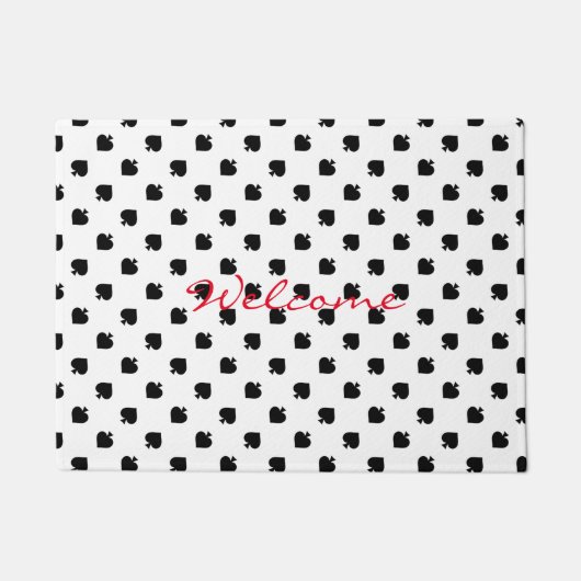 Zwart schoppen gespiegeld patroon op wit deurmat (Voorkant)