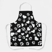 Zwart Schort met White Paw Prints & Heart Pattern (Voorkant)
