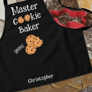 Zwart schort voor kinderen met tekst 'Master Cooki