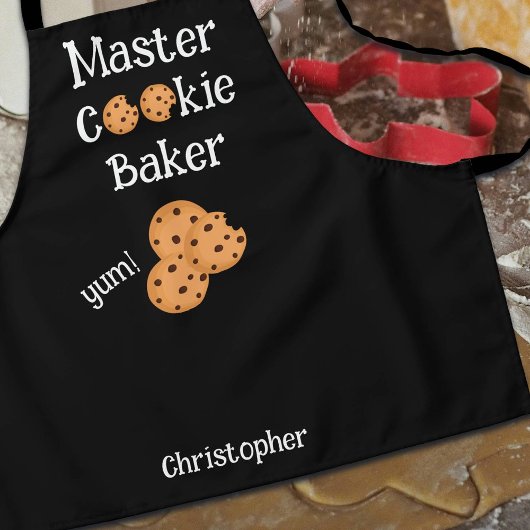 Zwart schort voor kinderen met tekst 'Master Cooki