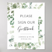 zwart schrift groene eucalyptus trouwgastenboek poster (Voorkant)