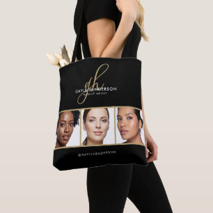 Zwart Schrift Monogram Logo Foto Make-up Studio Tote Bag