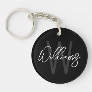 Zwart Schrift Persoonlijk Monogram en Naam Sleutelhanger