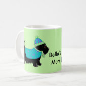 Zwart Scottie Hond Blauw Groene Naam Gepersonalise Koffiemok (Voorkant links)
