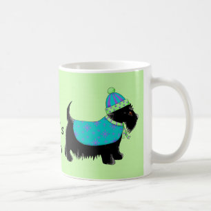 Zwart Scottie Hond Blauw Groene Naam Gepersonalise Koffiemok
