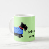 Zwart Scottie Hond Blauwe Jas Naam Personaliseer G Koffiemok (Voorkant links)