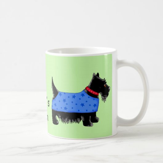 Zwart Scottie Hond Blauwe Jas Naam Personaliseer G Koffiemok (Rechts)