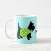 Zwart Scottie Hond Groen Blauw Naam Gepersonalisee Koffiemok (Links)