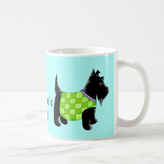Zwart Scottie Hond Groen Blauw Naam Gepersonalisee Koffiemok (Rechts)