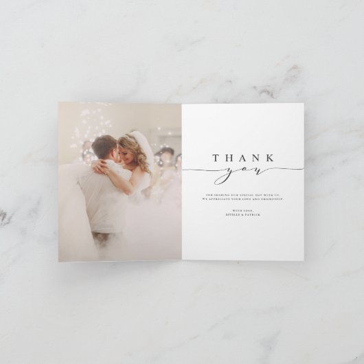 Zwart Script 2 foto voor altijd dankbare bruiloft Bedankkaart (Binnen)