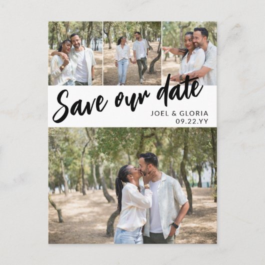 Zwart script 4 Foto's Weddenschap opslaan Onze dat Aankondigingskaart (Voorkant)
