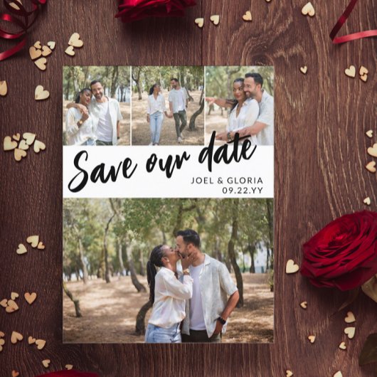 Zwart script 4 Foto's Weddenschap opslaan Onze dat Aankondigingskaart