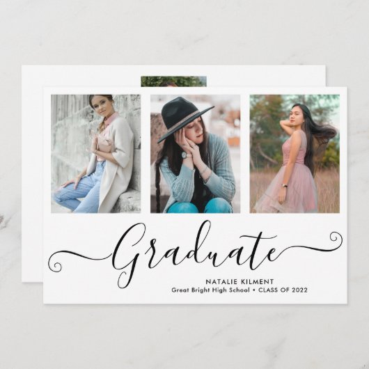 Zwart script Afstuderen 4 Afstuderen voor fotocoll Aankondiging (Voorkant / Achterkant)