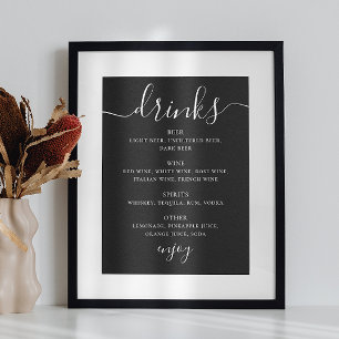 Zwart script bruiloft alcohol drinken bar menu poster