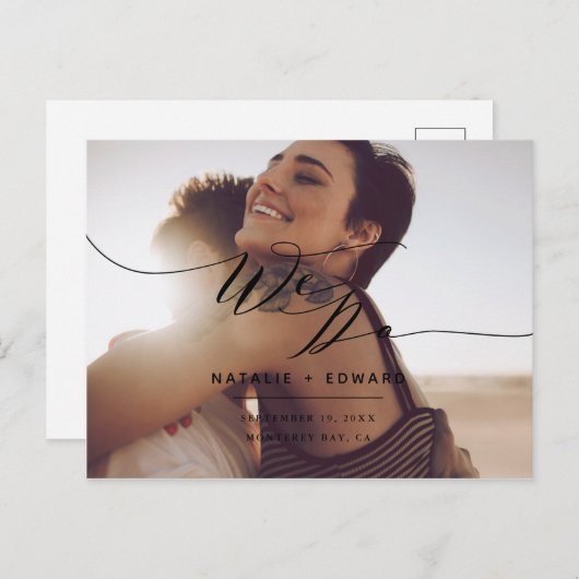 Zwart script dat we elegante trouwfoto maken briefkaart (Voorkant / Achterkant)