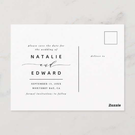 Zwart script dat we elegante trouwfoto maken briefkaart (Achterkant)