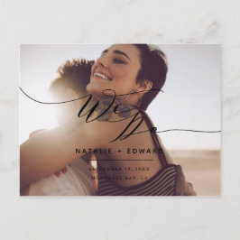 Zwart script dat we elegante trouwfoto maken briefkaart