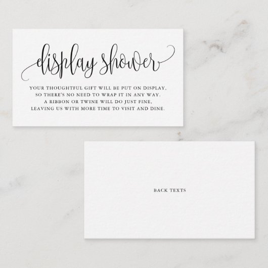 Zwart Script Display Douche Informatiekaartje (Voorkant / Achterkant)