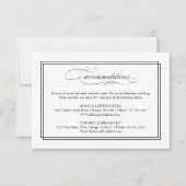 Zwart Script Elegant Bruiloft Accommodaties RSVP Kaartje (Voorkant)
