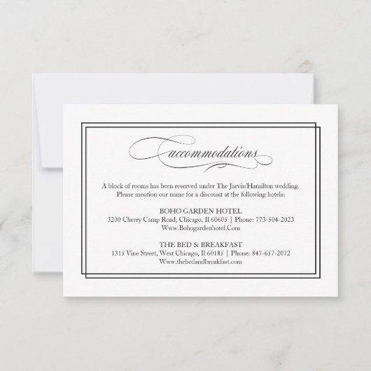 Zwart Script Elegant Bruiloft Accommodaties RSVP Kaartje (Voorkant)