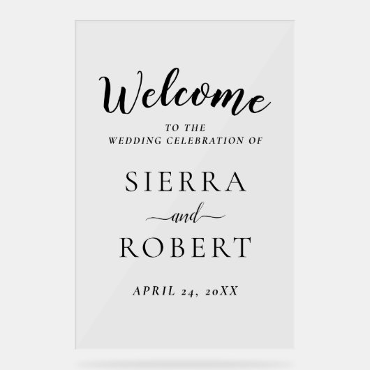 Zwart Script Elegant Bruiloft Welkom Acryl Bord (Voorkant)
