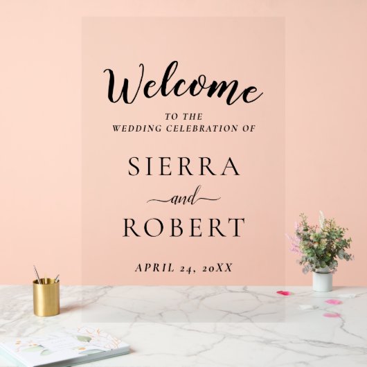 Zwart Script Elegant Bruiloft Welkom Acryl Bord (Huwelijk)