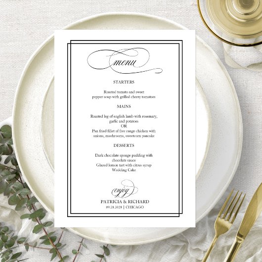 Zwart Script Elegant Wedding Menu
