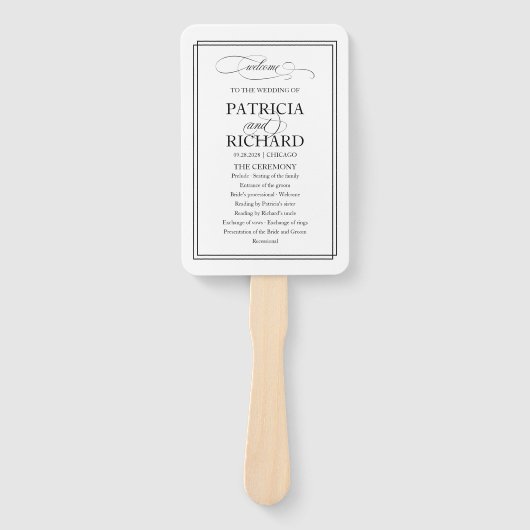 Zwart Script Elegant Wedding Program Handwaaier (Voorkant)