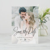 Zwart Script Elegante Full Photo Wedding Save The Date (Staand voorkant)