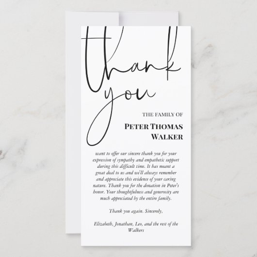 Zwart script en foto begrafenis bedankt (Voorkant)