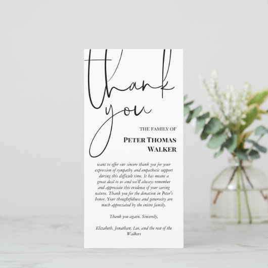 Zwart script en foto begrafenis bedankt (Staand voorkant)
