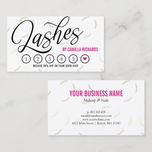 Zwart script en gouden streepjes Loyalty Punch Car (Voorkant / Achterkant)