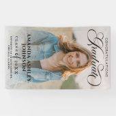 Zwart Script Gefeliciteerd Foto Afstuderen Spandoek (Horizontaal)