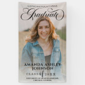 Zwart Script Gefeliciteerd Foto Afstuderen Spandoek (Verticaal)