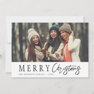 Zwart script Happy Christmas Holiday Card Feestdagenkaart