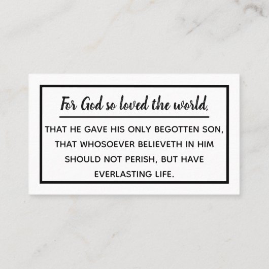 Zwart script John 3:16 Gospel Tract Visitekaartje (Achterkant)