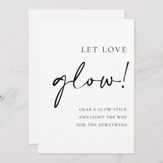 Zwart Script Laat liefde gloeien bruiloft teken Menu (Voorkant / Achterkant)