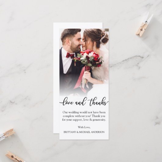 Zwart Script Liefde Bedankt Trouwfoto Dank je Kaart (Voorkant / Achterkant in situ)